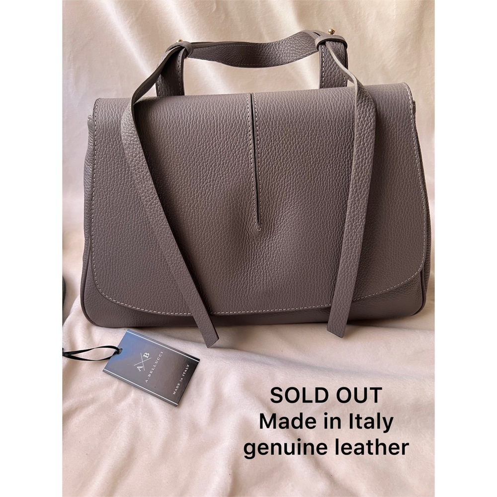 NWT AB ASIA BELLUCCI Grey genuine leather handbag with detachable shoulder strap